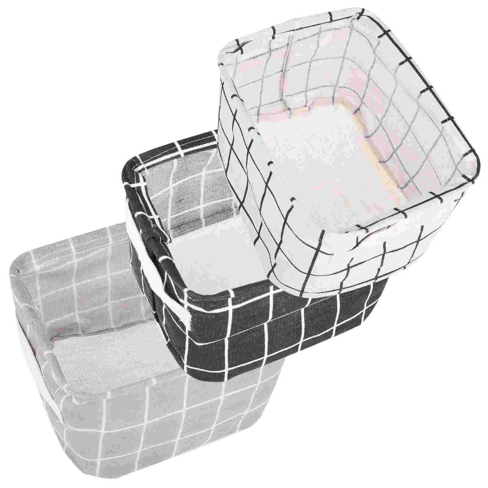 

3PCS Multipurpose Lid Side Handles Cotton Cloth Container Sundries Storage Basket Desktop Storage Basket