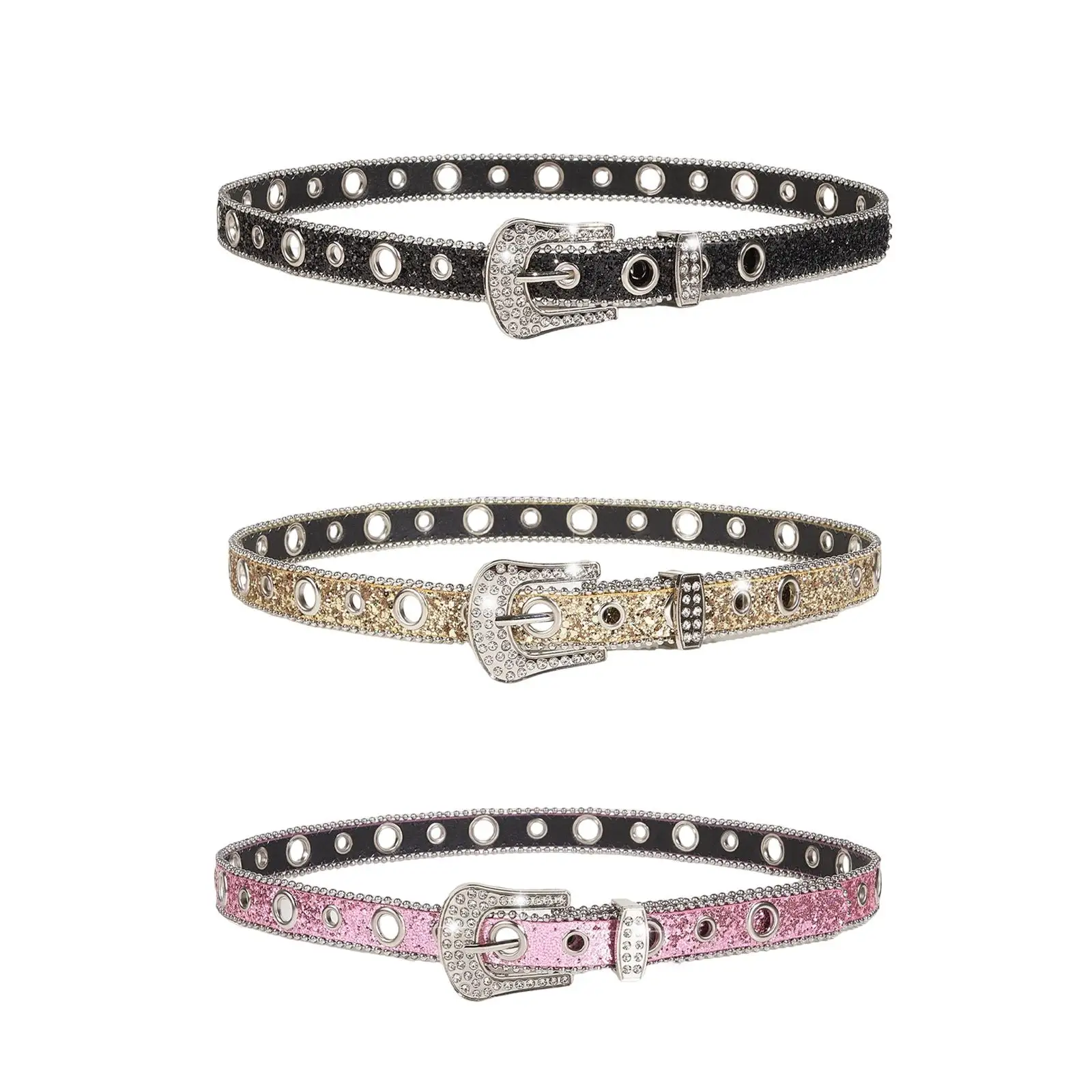 

Rhinestone Belt Women Waist Belt 103cm Casual Metal Prong Buckle Pin Buckle Waistband for Party