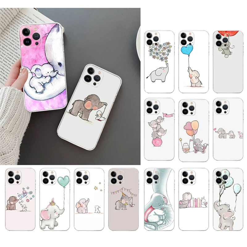 

Cute Cartoon Elephent Phone Case For iphone 14 13 12 11 Pro Max XS XR X 12mini 14 Plus 7 8 SE Mobile Phone Case Funda