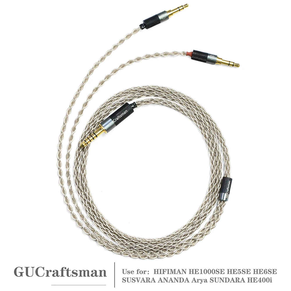 

GUCraftsman 6N Single Crystal Silver Headphone Replacement Cables for HIFIMAN SUSVARA ANANDA Arya SUNDARA HE1000SE HE5SE HE6SE