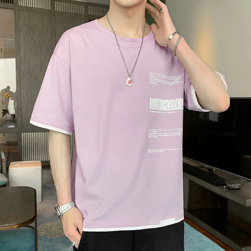 

Korean version summer T-shirt casual personality printing loose all-match ins lazy wind round neck top