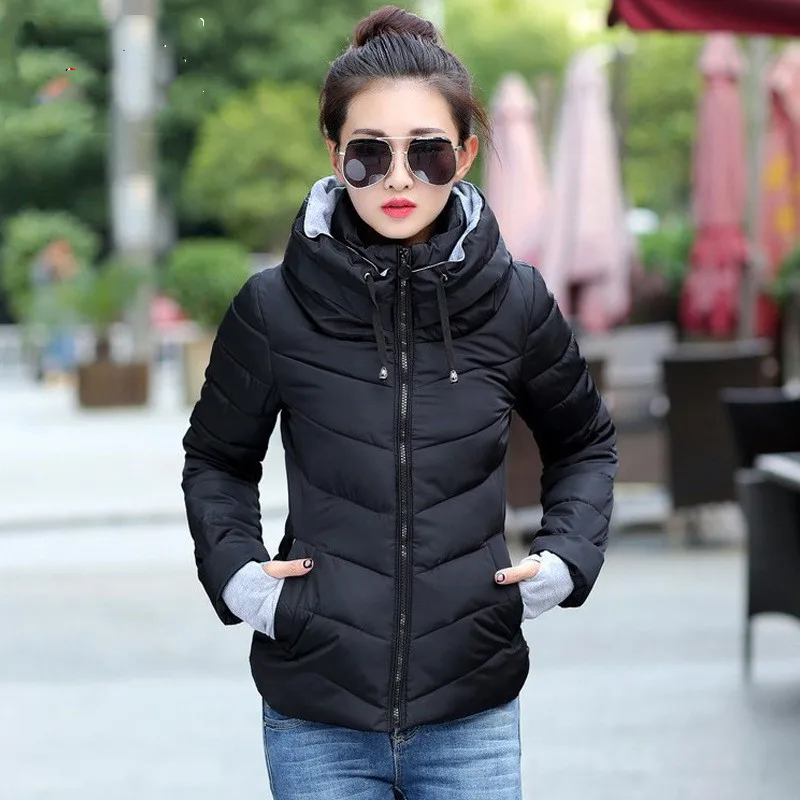 2022 Winter Jacket Women Clothes Womens Parkas Thicken Outerwear Solid Coats Short Female Slim Cotton Padded Basic Tops Hiver