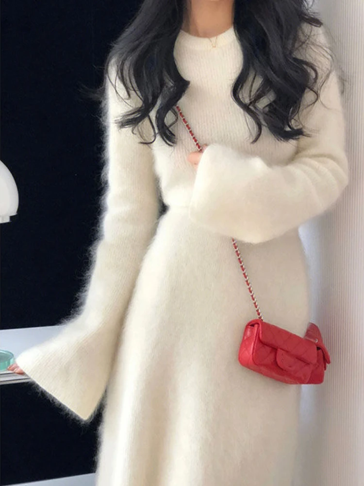 

Элегантный повседневный трикотажный комплект из 2 предметов для женщин, осень 2023, короткий топ во французском стиле Y2k + юбка миди, модный костюм в Корейском стиле