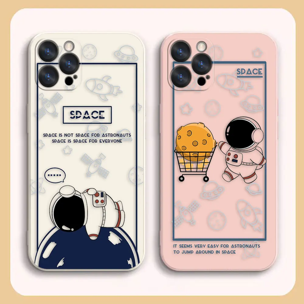 

Case For Apple iPhone 14 13 12 11 Pro XS Max Mini X XR SE 7 8 6S Plus Case Funda Cqoue Shell Capa Happy Cartoon Astronaut Space