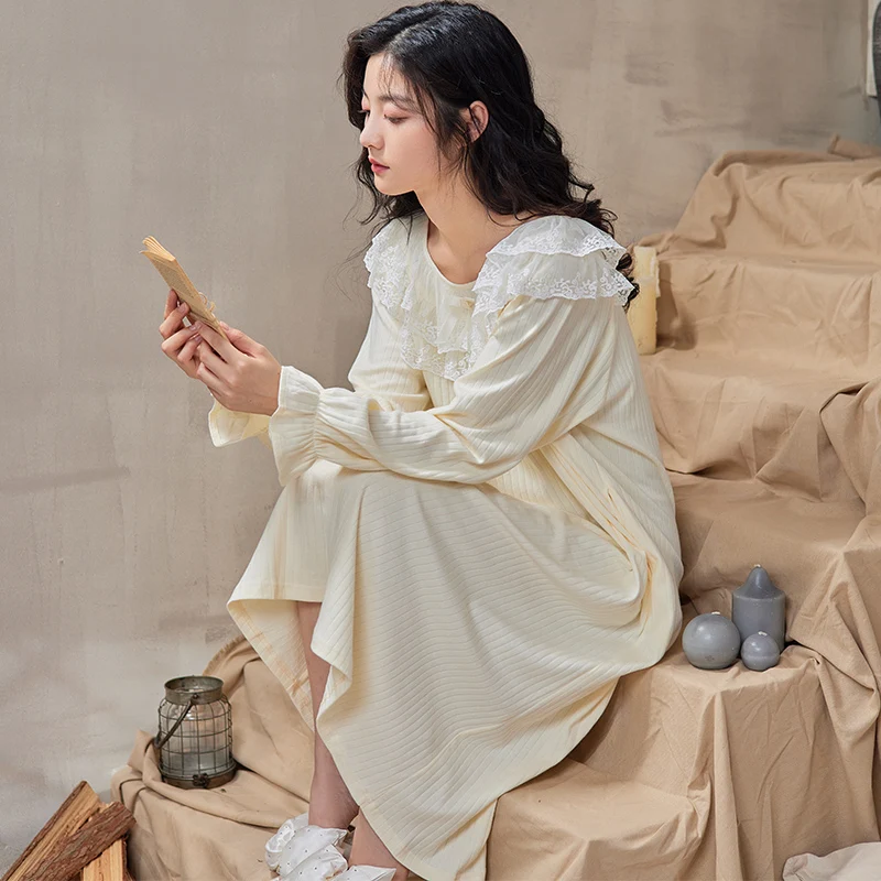 Женская Хлопковая пижама средней длины Чистая Принцесса дворцовая одежда