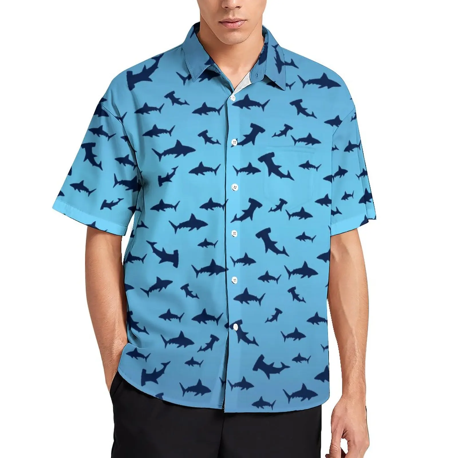 

Hammerhead Shark Loose Shirt Man Beach Ocean Animal Print Casual Shirts Hawaiian Graphic Short-Sleeve Retro Oversize Blouses