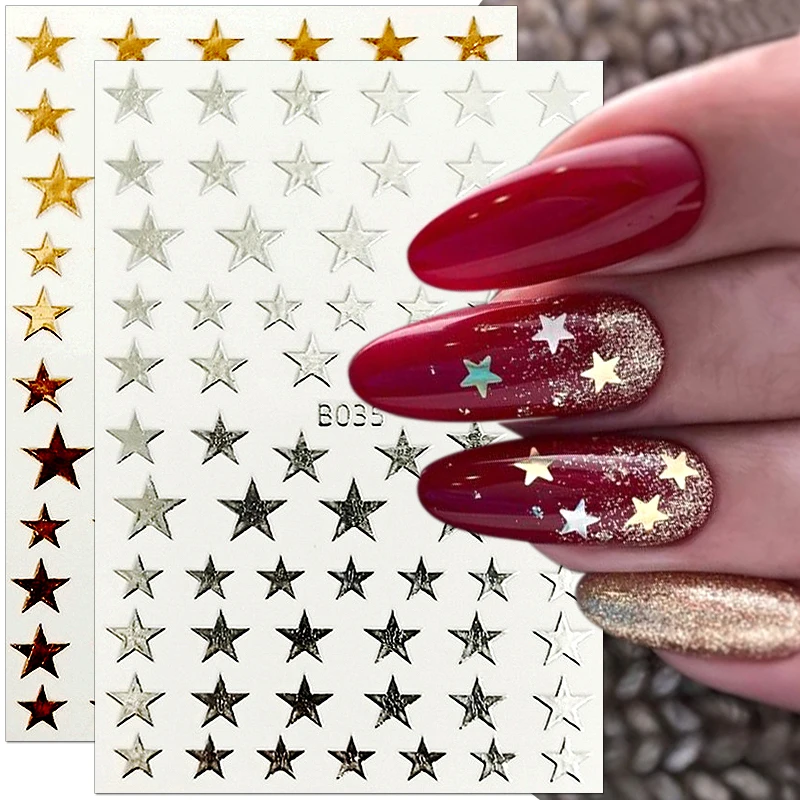

Colorful Star Nail Stickers 3D Nail Art Stickers Laser Stars Nail Decals Airbrush Stencil Stickers Nail Decoration Accessories