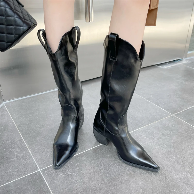 

Women's Embroidered Western Knee High Boots Cowboy Cowgirl Boots Chunky Heel Platform Boots Women Western Shoes Thigh High Boots