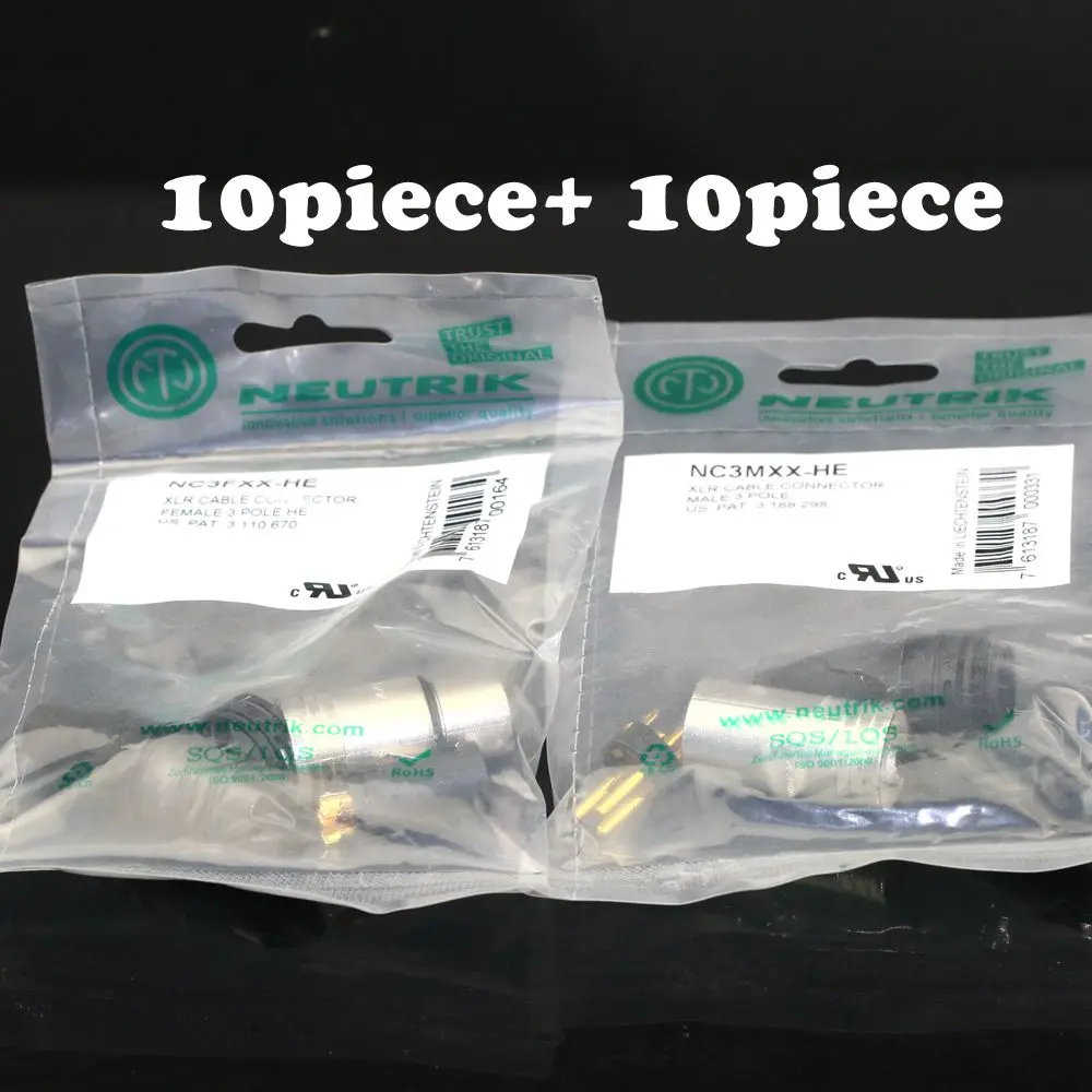 20 шт./лот для разъема NEUTRIK 10 шт. NC3MXX и NC3FXX папа мама комплект с 3 брошками XLR Connecteur avec!