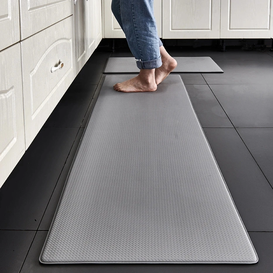 

PVC Washable Kitchen Mat Gray Vinyl Non-slip Carpet Waterproof Oilproof Long Rug For Floor Balcony Laundry Room Entrance Doormat