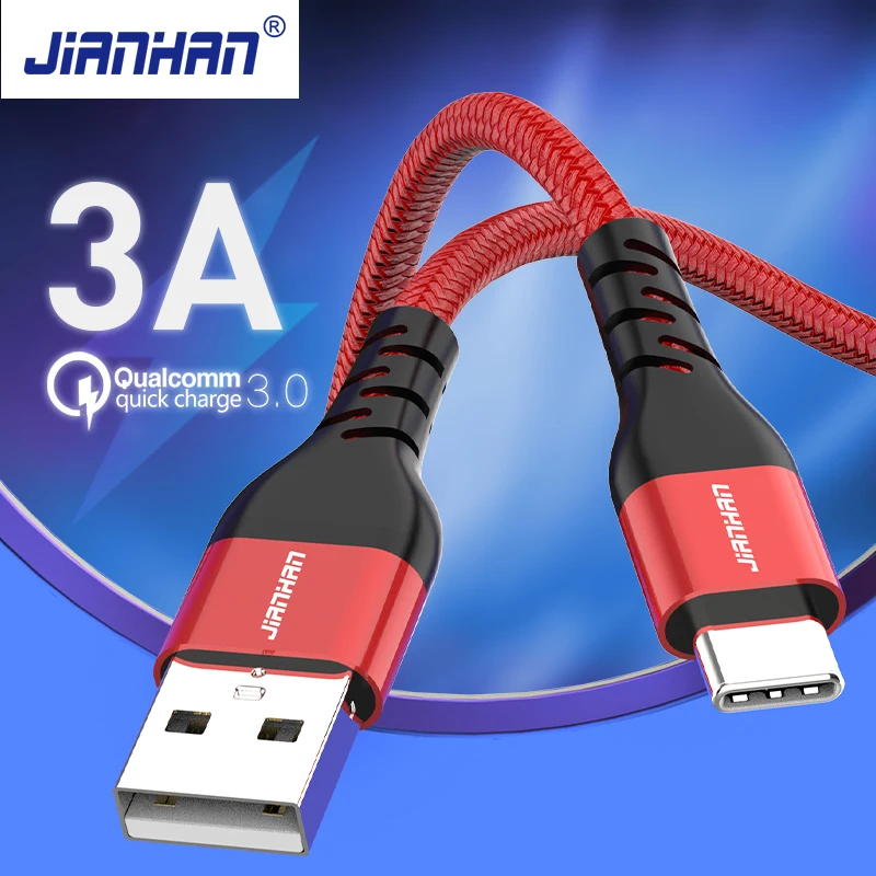 

JianHan USB Type C Cable for Samsung S20 S10 S9 S8 3A Fast Charging Type-C Charger Cable for Note 10 9 8 USB-C Cord