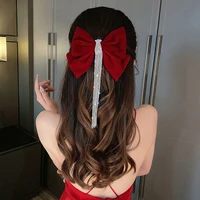 new velour grace bow hairpin crystal fringe tassel hair clip women ponytail rhinestone beading hair accessories gifts heawear
