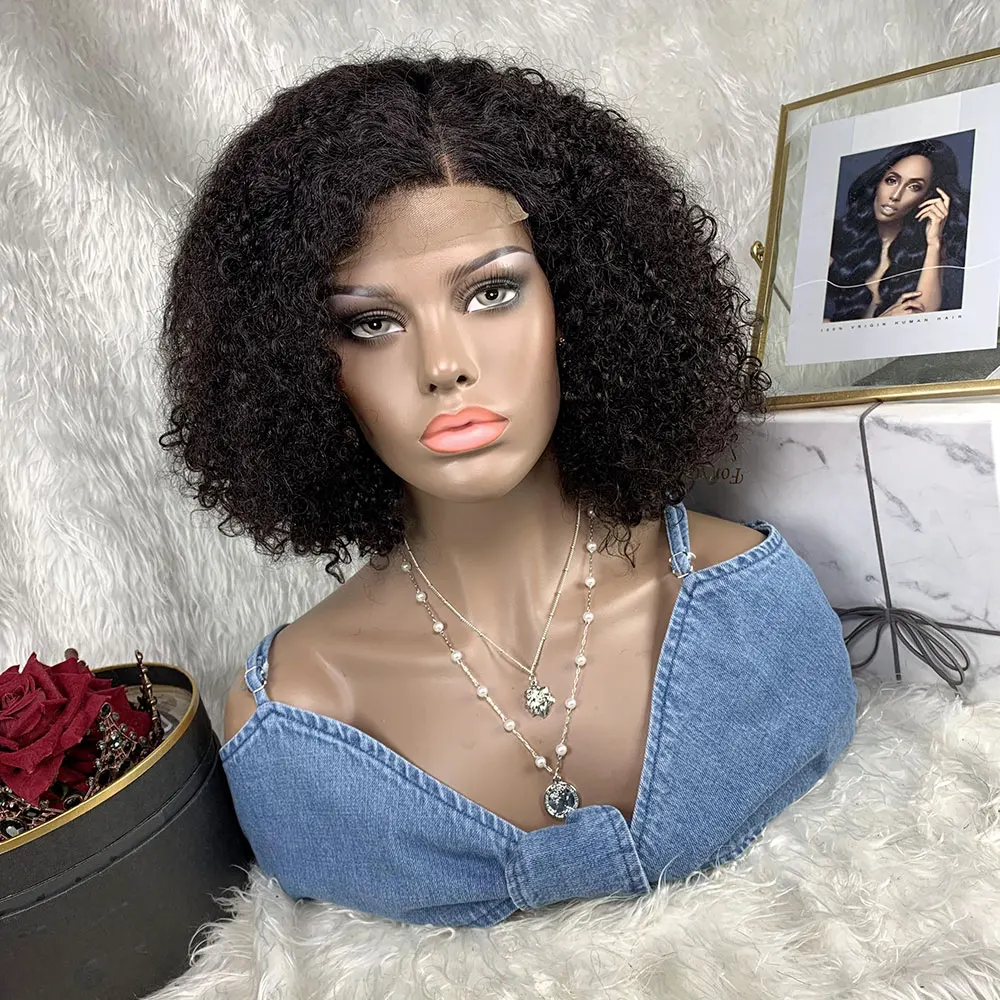 

Afro Kinky Curly Human Hair Wig for Black Women 180% Density Glueless Brazilian Remy Curly Lace Frontal Wig 4X4 Lace Closure Wig