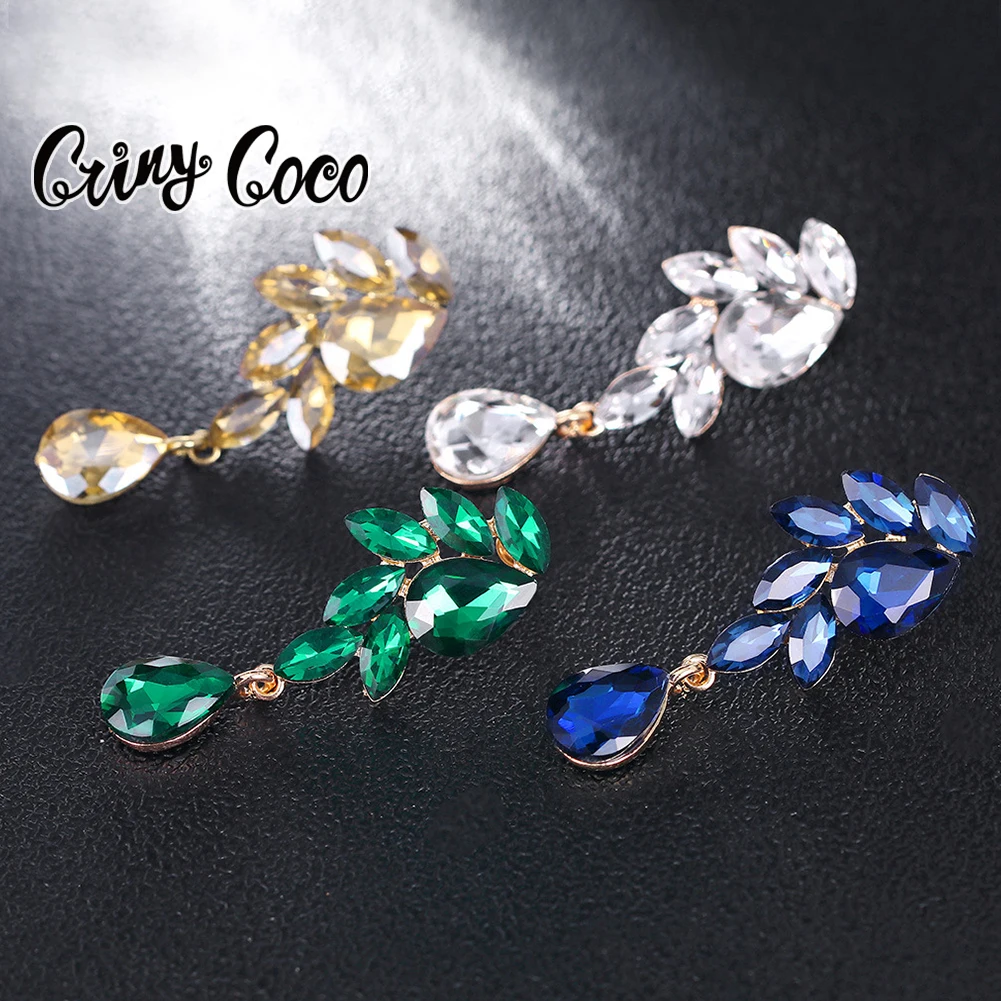 

Cring Coco Women's Large Crystal Earrings Wedding Earring Ladies Dangling Hanging Statement Earrings Accessories for Women Girls