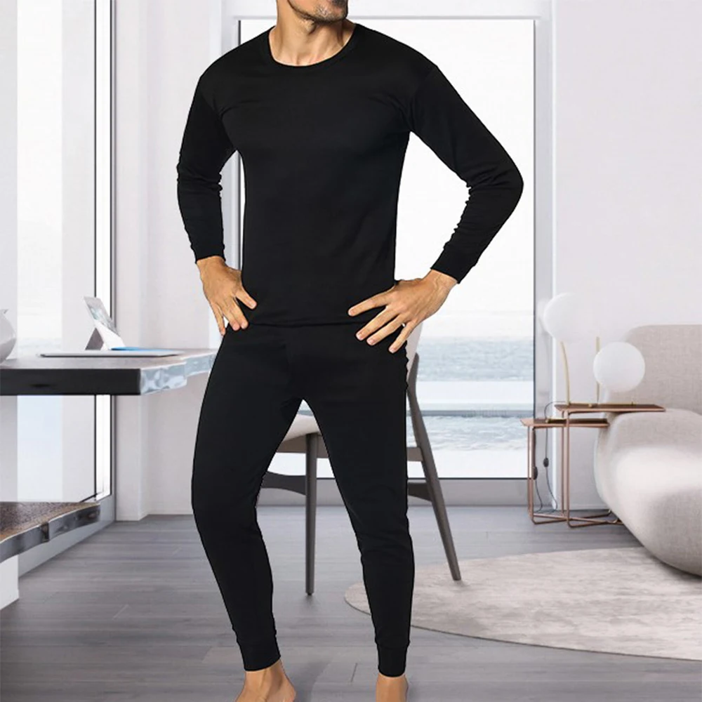 Men Underwear Long Johns Suit Thermal Underwear Sets For Men Winter Thermos Underwear Thin Fleece Solid Color Keep Warm Clothes