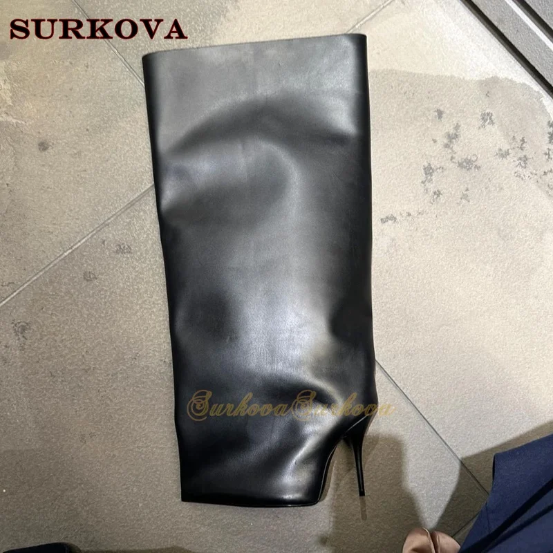 Джинсовые свободные сапоги до колена прямые роскошные модные на шпильке с острым