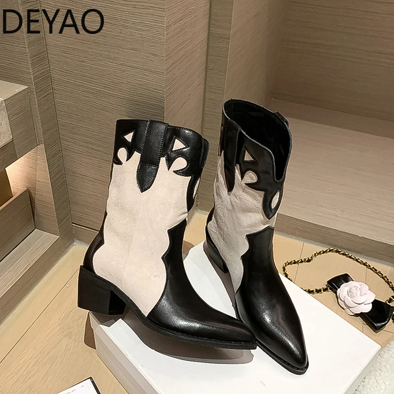 

Autumn Cowboy Women Boots Woman Sexy Pointed Toe High Heels Ankle Booties Zipper Fashion Black 2022 Ladies Shoes