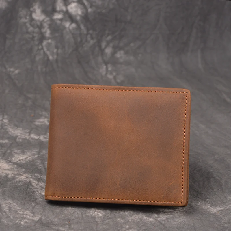 

New men's top layer cowhide zero wallet RFID short wallet women's multi-card card bag crazy horseskin wallet