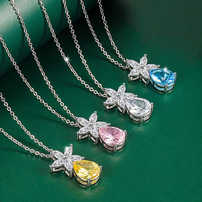 

True Pink Diamond Sapphire Pendant Color Treasure Imitation Big Gemstone Pendant Fashion Drop-shaped Necklace Female