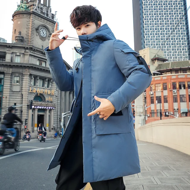 Luxury brand 2023 New Winter Jackets Long Hooded Fasion Solid Color Thicken Warm Down Coat Men Black Overcoat With Big Pockets
