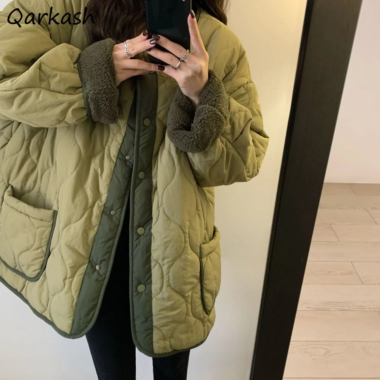 

Parkas Winter Women Panelled Clothing Baggy Ulzzang Thicken Casual Cozy Patchwork Warm College Preppy Retro All-match Ins Cozy