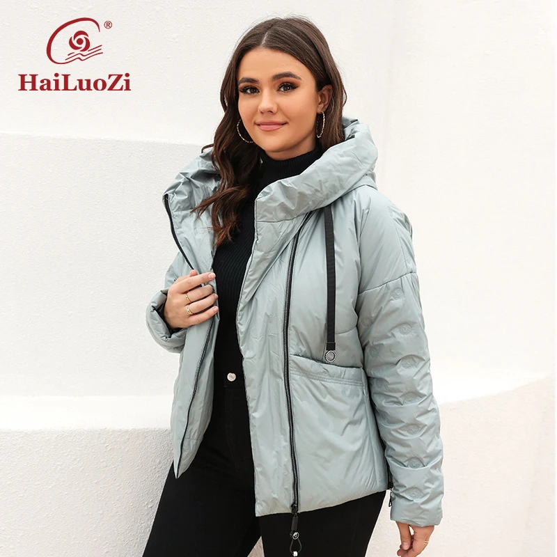 HaiLuoZi New Women Jacket Spring Windproof Plus Size Coat Women's Short Fashion Slanted Placket Quality Female Casual Parka 7088