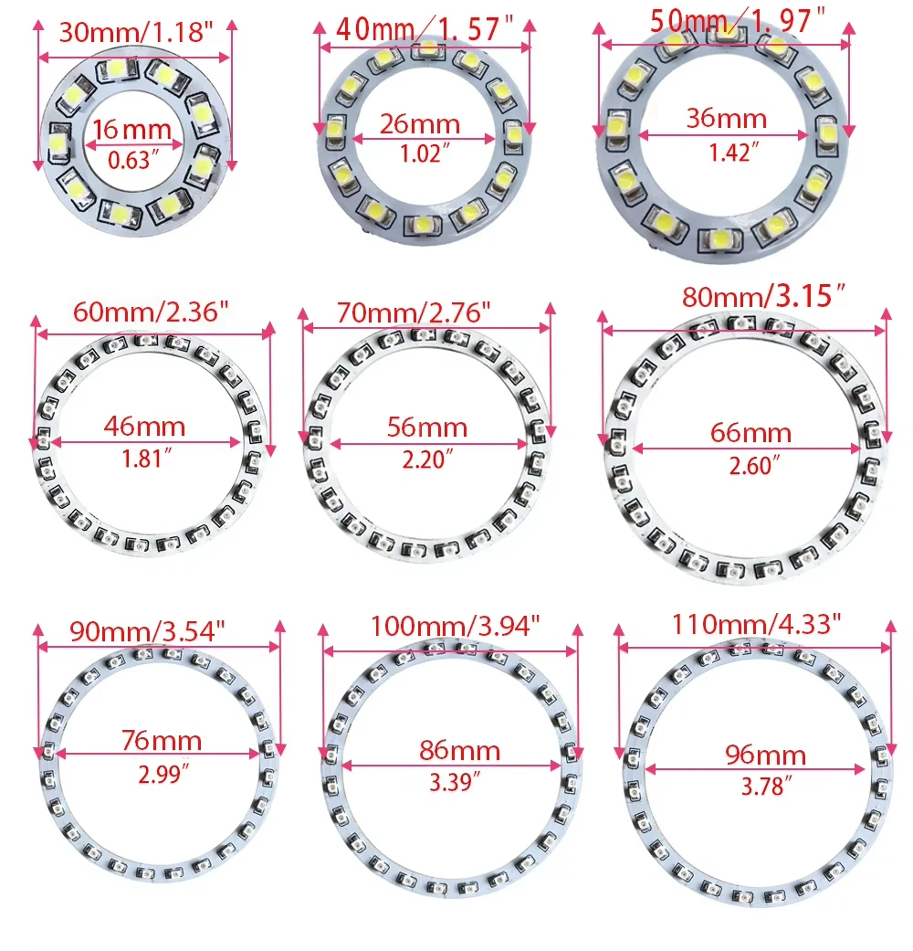 Фото 1 шт. DC12V белый 30 мм-160 мм 3528 SMD автомобильный светодиодный ангельские глазки Halo кольцевой светильник автомобильный светло-зеленый желтый синий №4