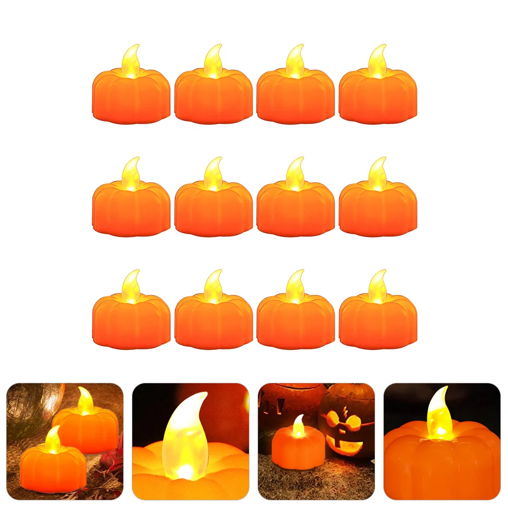 

12 Pcs Halloween Jack-o-lantern Night Light LED Electric Candles Lamp White Tea Lights Pumpkin Plastic Electronic Candlelight