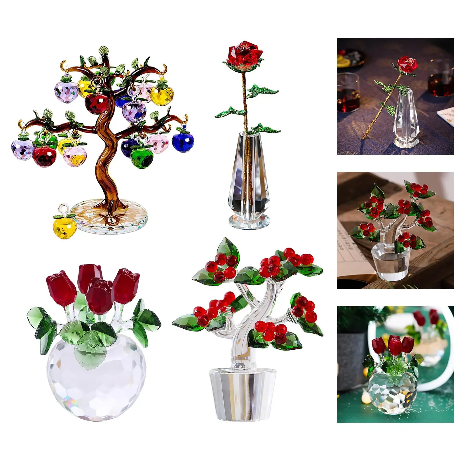 

Crystal Flower Rose Decor 3D Fruit Sculpture Office Home Crystal Decoration Wedding Party Ornament Accessory Romantic Gifts