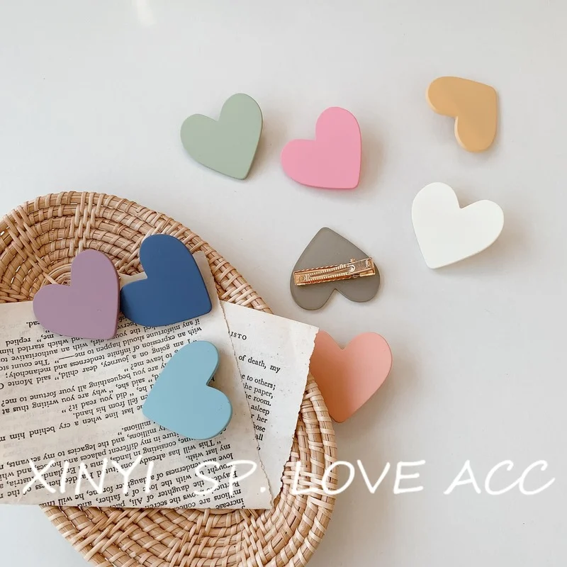 

2PCS/Set Candy Color Love Shaped Hairpin Girl Cute Bangs Clip Side Ins Broken Hair Side Clip Net Red 2022 New Hairpin