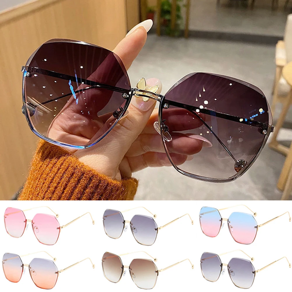 

Sunglasses Women 2022 Fashion Tea Gradient Ocean Water Cut Trimmed Lens Metal Curved Temples Sun Glasses Cycling Female Anit-UV
