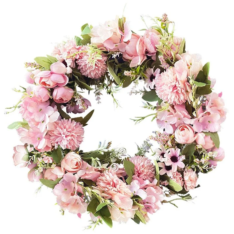 

Realistic Handmade Pink Wreaths For Front Door, Window, Wedding, Wall Home Decor -17Inch Artificial Door Wreaths