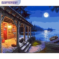 gatyztory modern painting by numbers for adults coloring by numbers moon night number painting gift wooden house paint kit