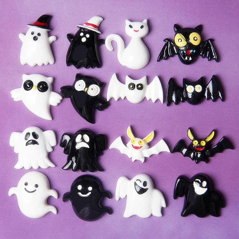 

100Pcs New Kawaii Halloween Series Miniature Resin Decoration Bat/Ghost/Owl Resin Flatback Cabochon Kawaii DIY Craft Home Decor