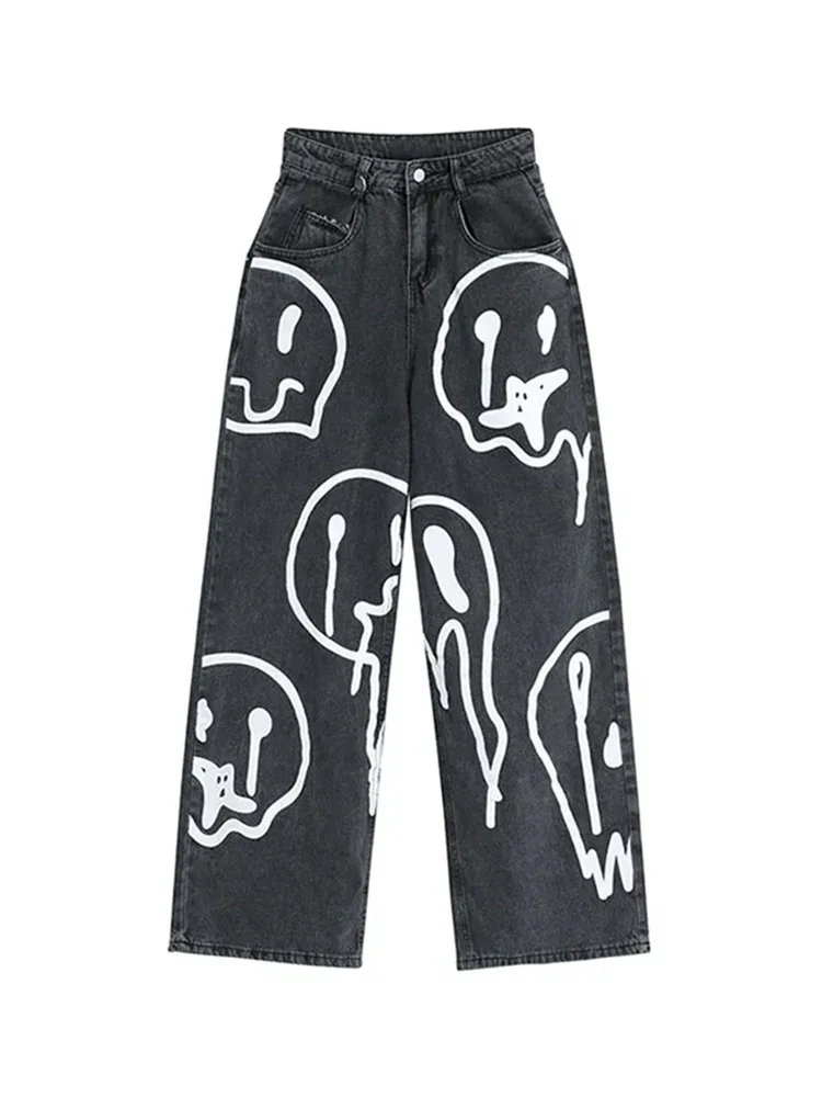Модные женские джинсы в стиле хип-хоп с принтом корейские свободные повседневные