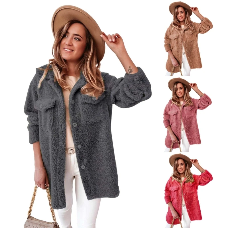 

Casual and Comfortable Loose Fit Solid Color Coat Long Sleeve Casual Dropship