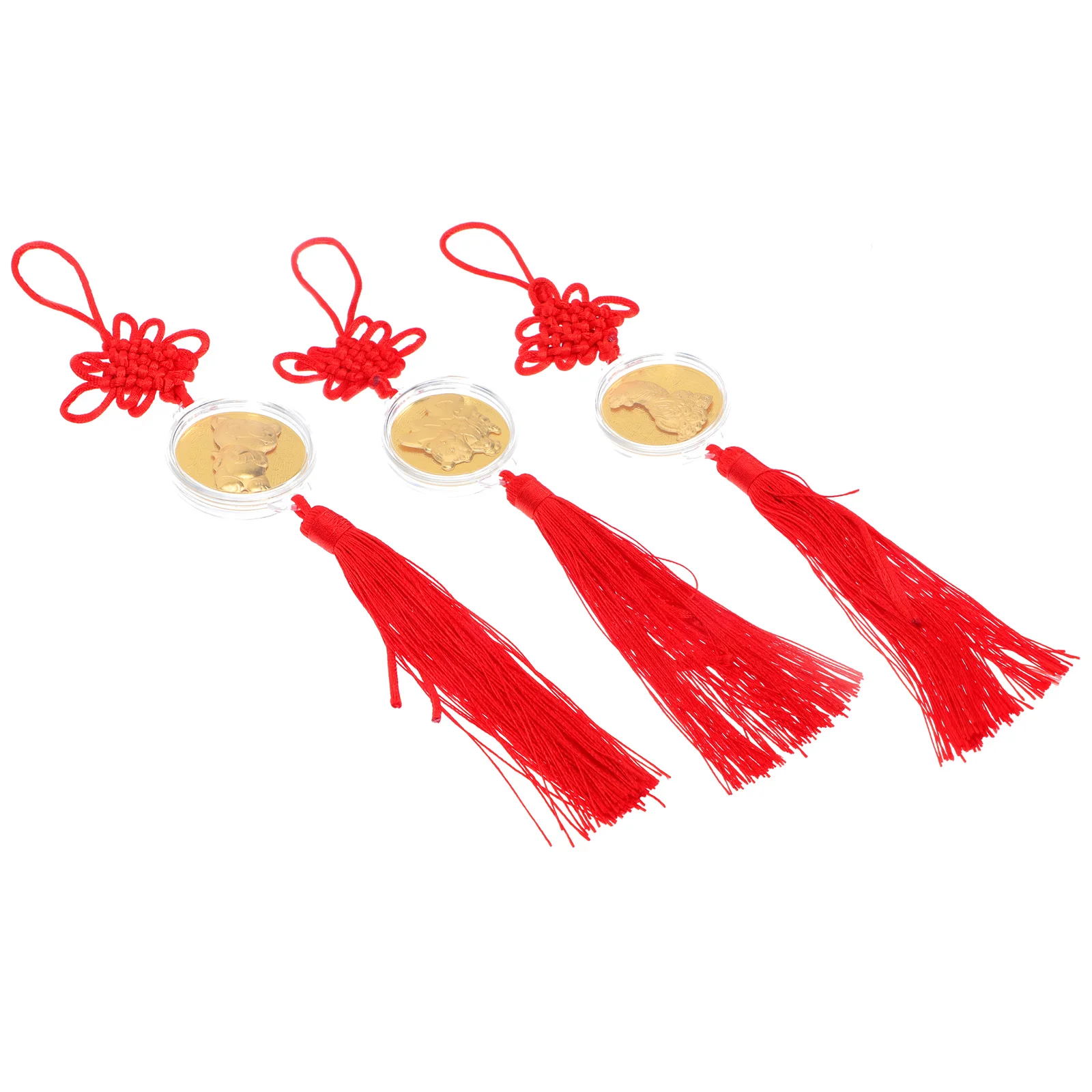 

3Pcs Creative 2022 Chinese Knots Gold Foil Tiger Pendants Tassel Car Pendants