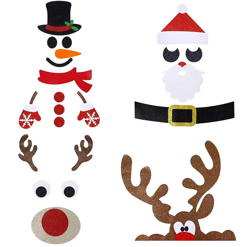 Рождественские наклейки на двери окна нетканые стену в виде снеговика лося