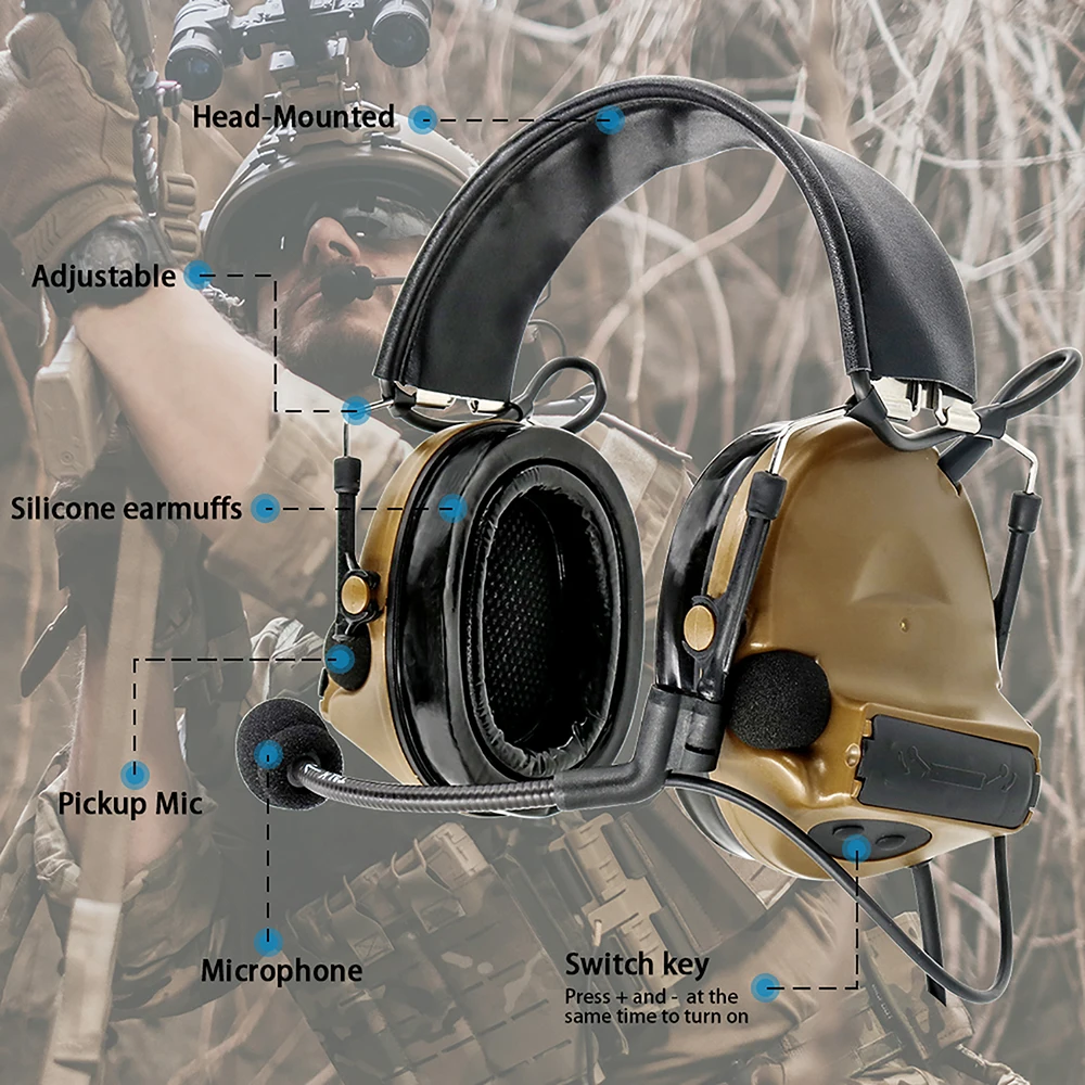 Hearangel Tactical Headset COMTAC II Sound Pickup Noise Reduction for Airsoft Activities Shooting Headset &Kenwood 2 Pin U94 PTT