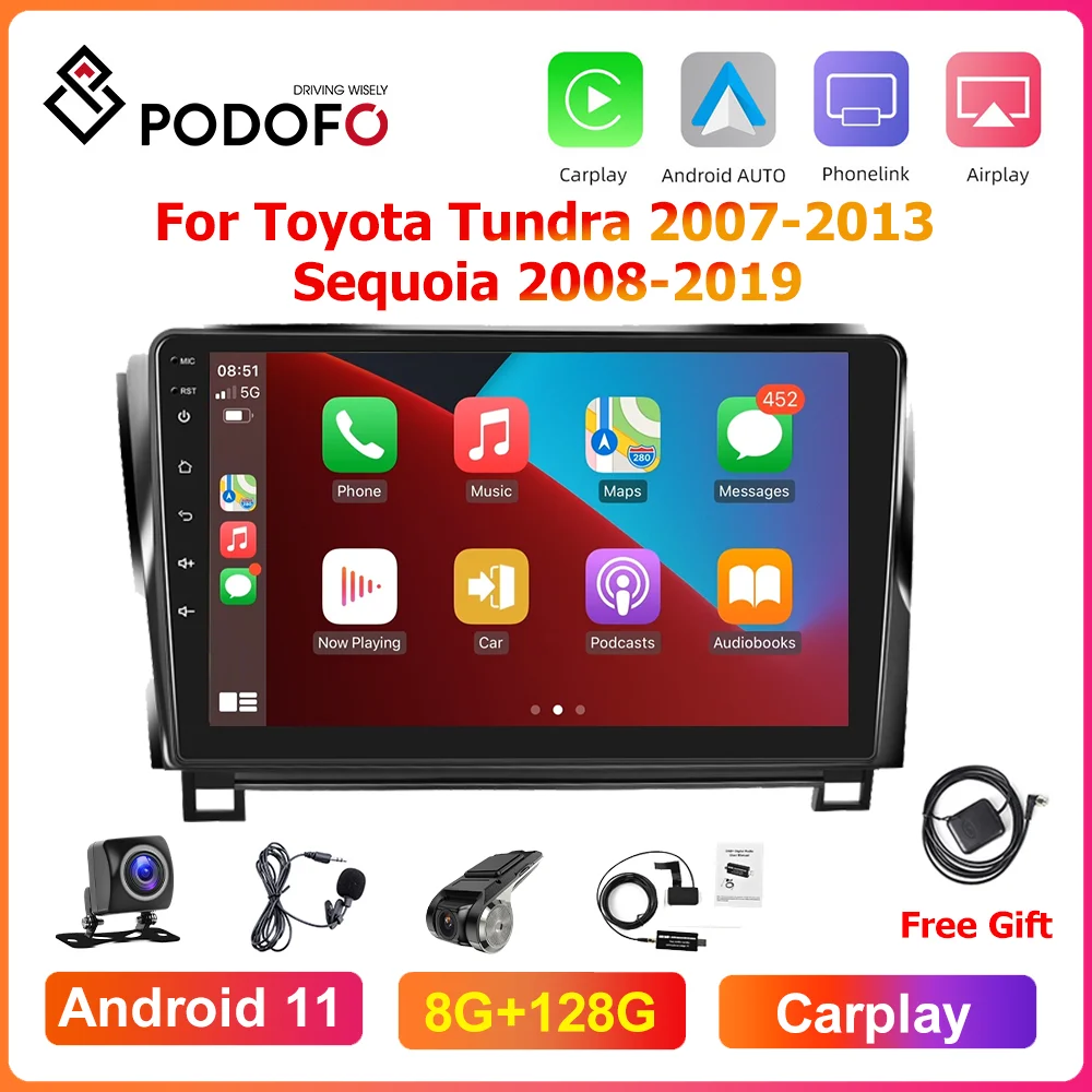

Автомагнитола Podofo для Toyota Tundra 2007-2013 Sequoia 2008-2019 Carplay Android мультимедийный видеоплеер GPS-навигация стерео
