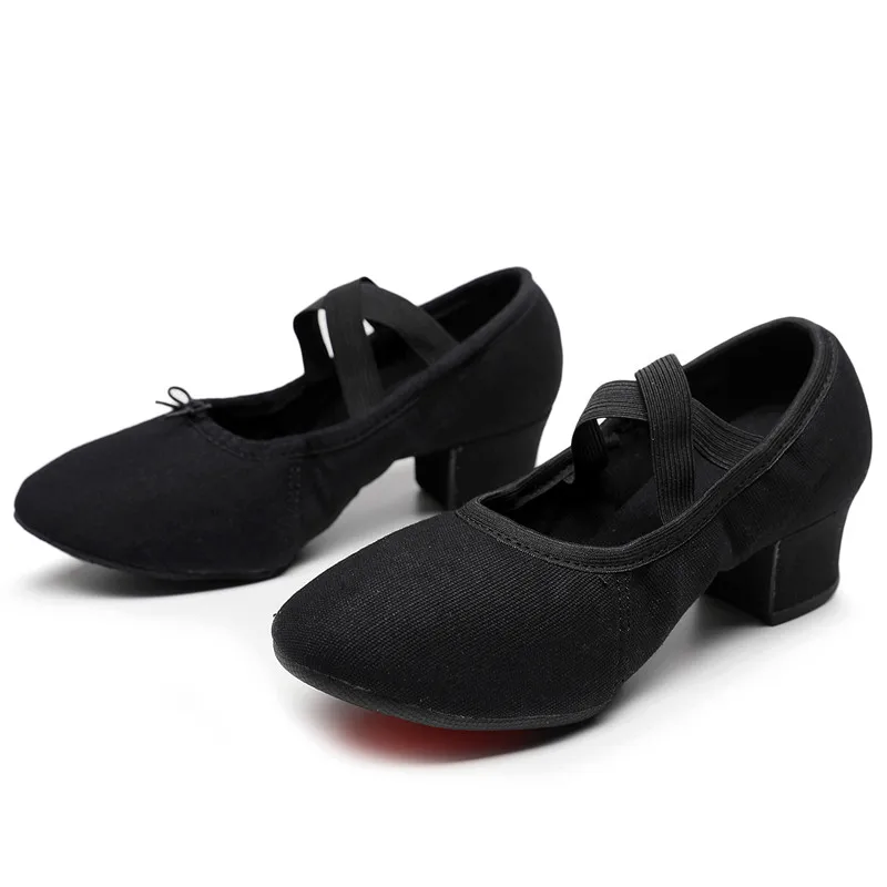 SUN LISA Women's Lady's Girl's Teacher's Dancing Shoes Soft Pointe Ballet Jazz Dance Shoes Canvas Chunky Heel