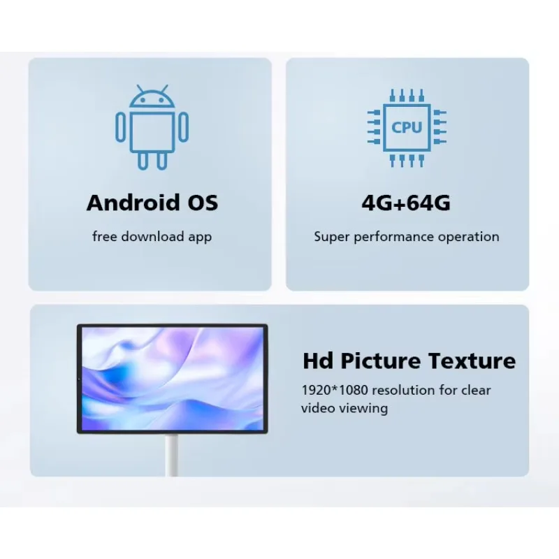 Портативный смарт-телевизор с сенсорным экраном 21,5 дюйма, Full HD 1080P, LED HDTV LCD IPS дисплей, Android 12, Google App, встроенная камера, 60 Гц, белый цвет. (art.: 3920db7b452ca) - 3920db7b452ca