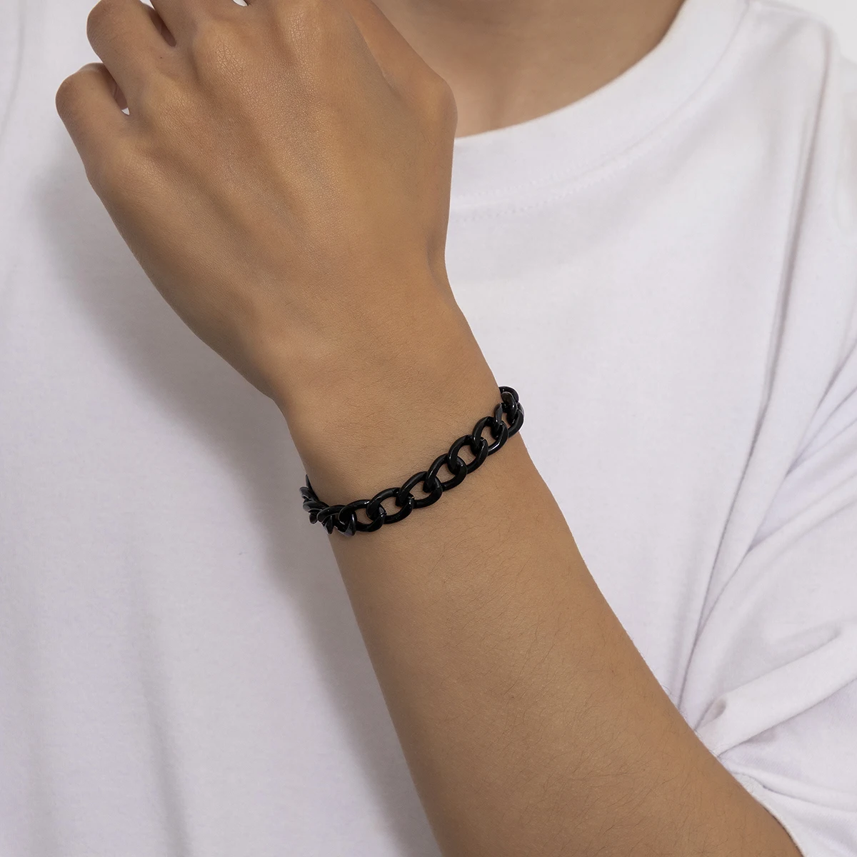 

Punk Black Color Thick Links Chain Bracelet for Men Simple Chunky Hand Chains Jewelry Trendy Metal Bracelet on Hand 2022 Fashion
