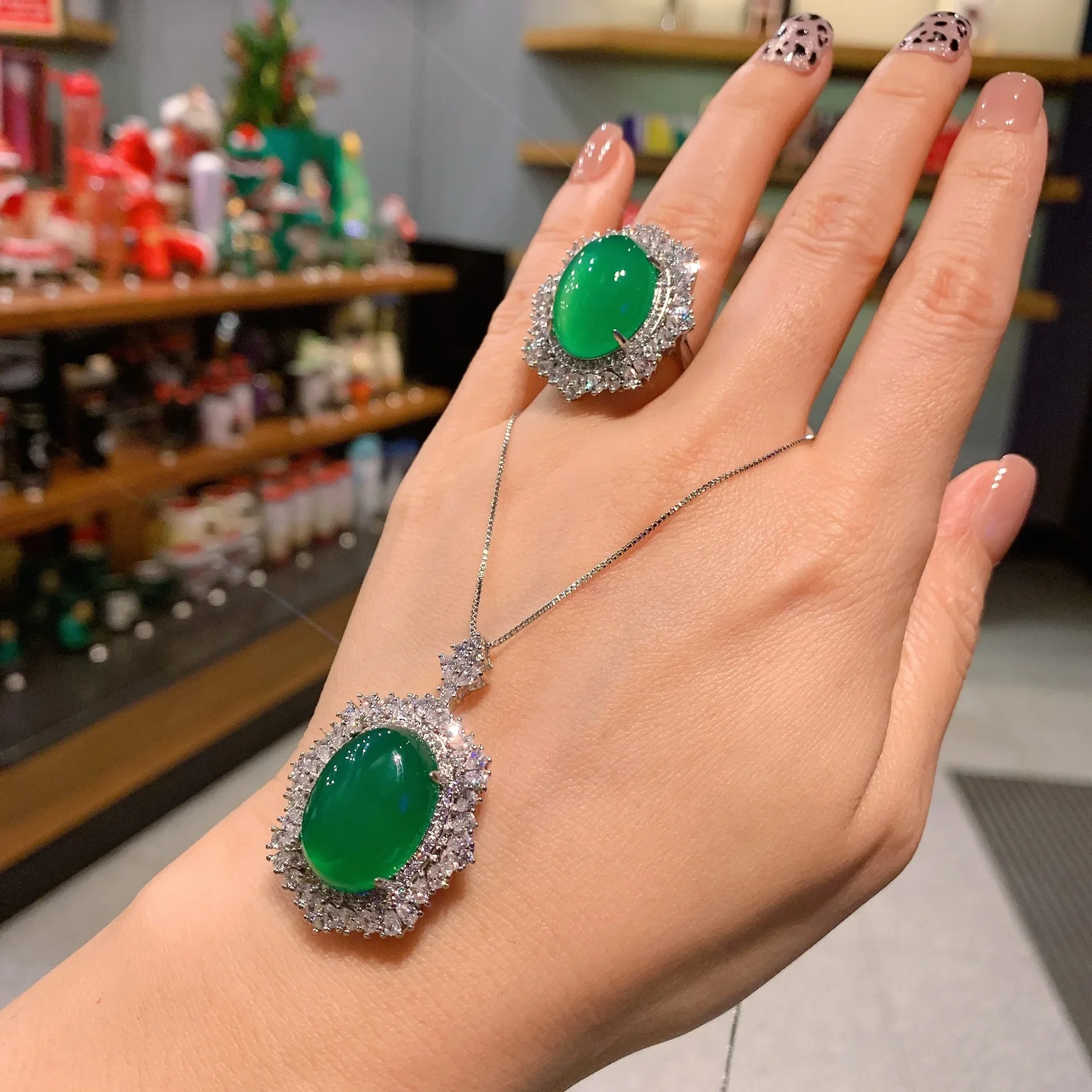 Лидер продаж кольцо-подвеска в форме зеленого халцедона 15 х20 дюймов