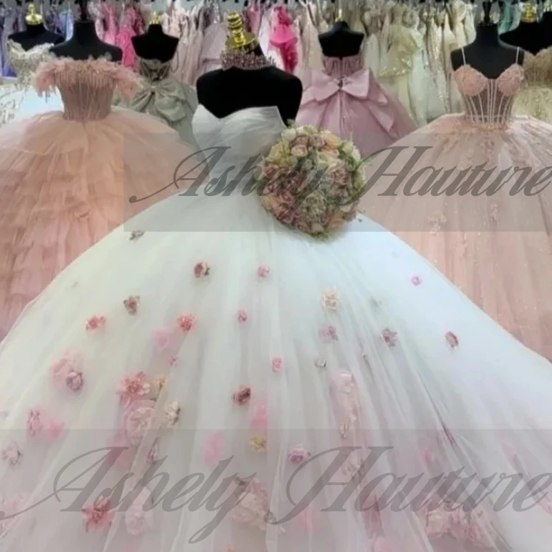Милое бальное платье на шнуровке с рюшами и цветами по индивидуальному заказу со