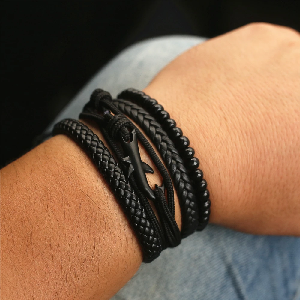 4 шт./комплект мужские кожаные браслеты