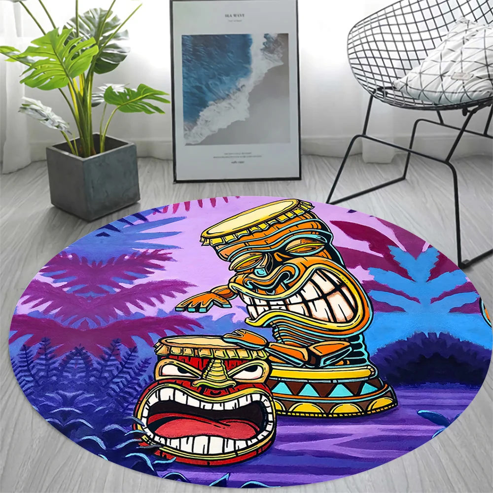 

CLOOCL Hawaii Round Carpets Boho Tropical Ethnic Tribal Mask 3D Printed Floor Mats Flannel Carpet for Living Room Home Deco