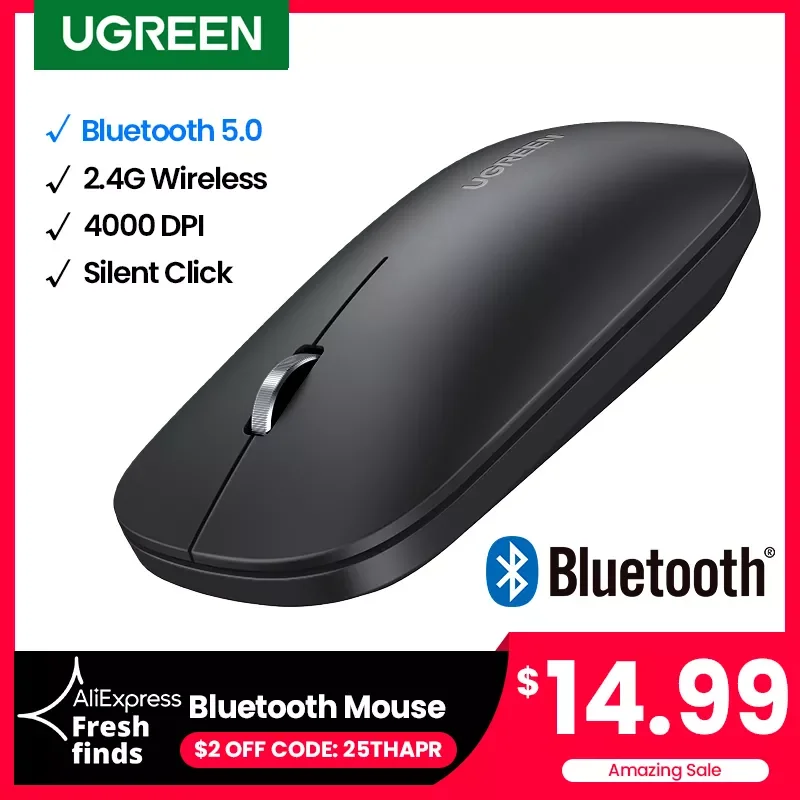 

[Новая распродажа] U-G-REEN мышь Беспроводная Bluetooth 5,0 2,4G Двухрежимная мышь 4000DPI Бесшумная мышь для MacBook ПК планшета ноутбука мышь