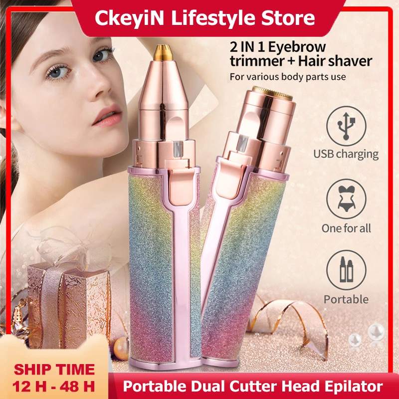 

Портативный мини-триммер для бровей, Двойной резак, макияж, удаление волос на лице, в зоне бикини, на теле, безболезненные бритвы для женщин