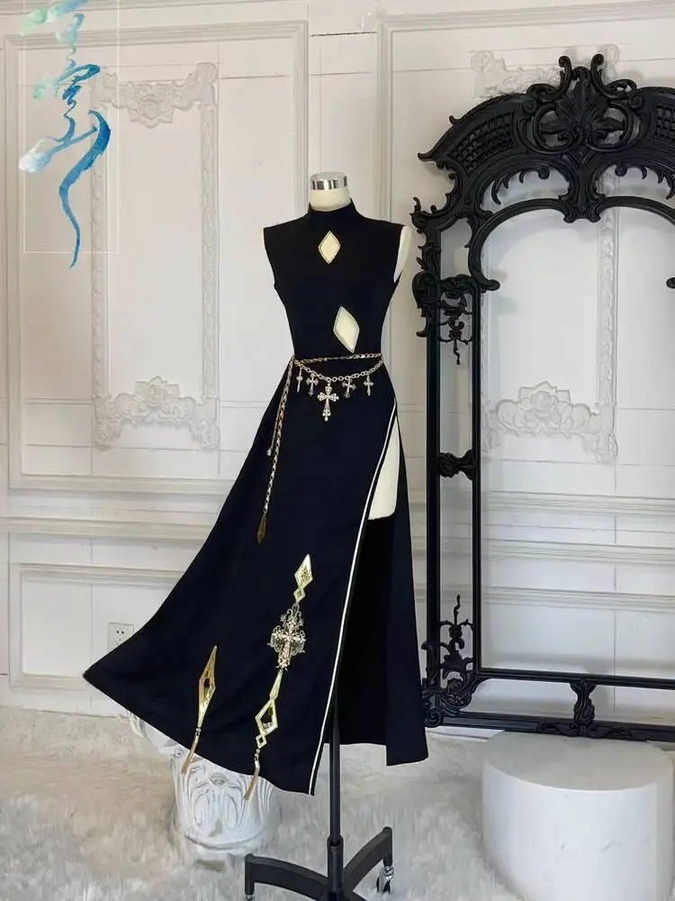 Новый китайский стиль фиеста карнавал Хэллоуин Cos косплей Oc черное золото Cheongsam топы меховая шаль черный (art.: 3920d154148da) - 3920d154148da